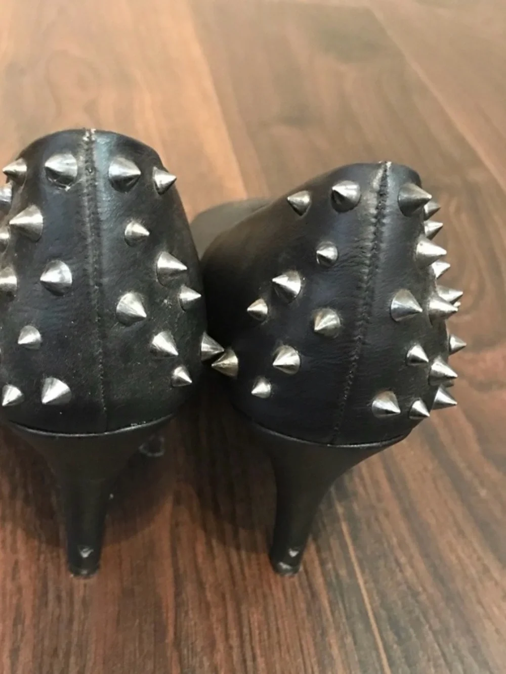 Fergalicious Black Spiked Peep-Toe Heels
